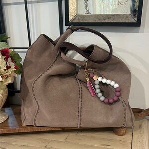 The Sak Taupe Suede Hobo with Bead Charm